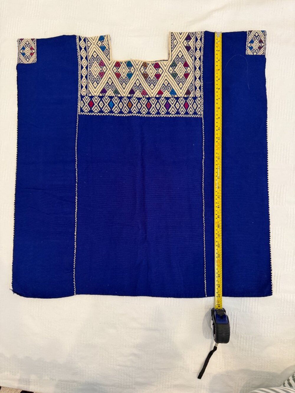 Handwoven Mexican Huipil – Royal Blue w/ Diamond Brocade - Picture 2 of 3